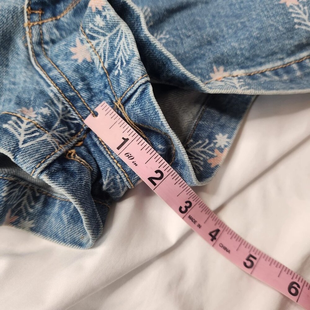 Anthropologie Blue Denim Jean Shorts with Pink Floral Print - Picture 7 of 8